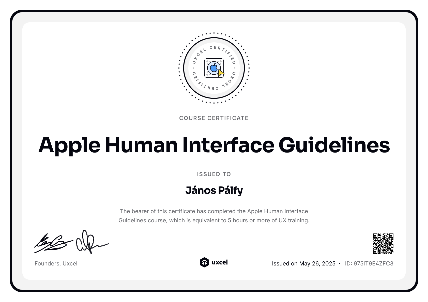 János Pálfy's certificate